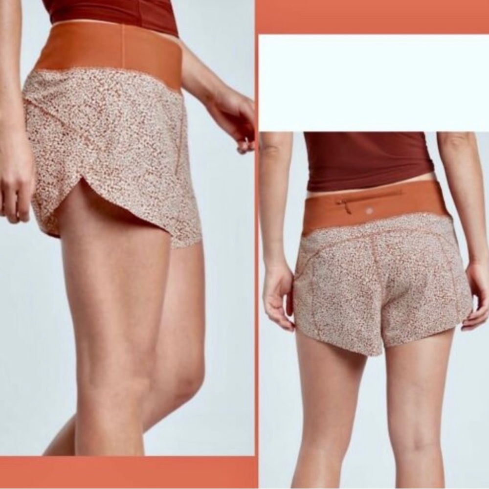 Athleta Run With It 3.5 Orange Printed Short Shorts